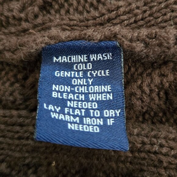 Chaps Cable Knit Brown Cardigan Sweater Large Ribbon Tie Waist Eyelet Cuffs - Picture 11 of 11